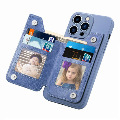 For iPhone 15 Pro Max Wallet Phone Case PU Leather Coated Straight Edge TPU Cover