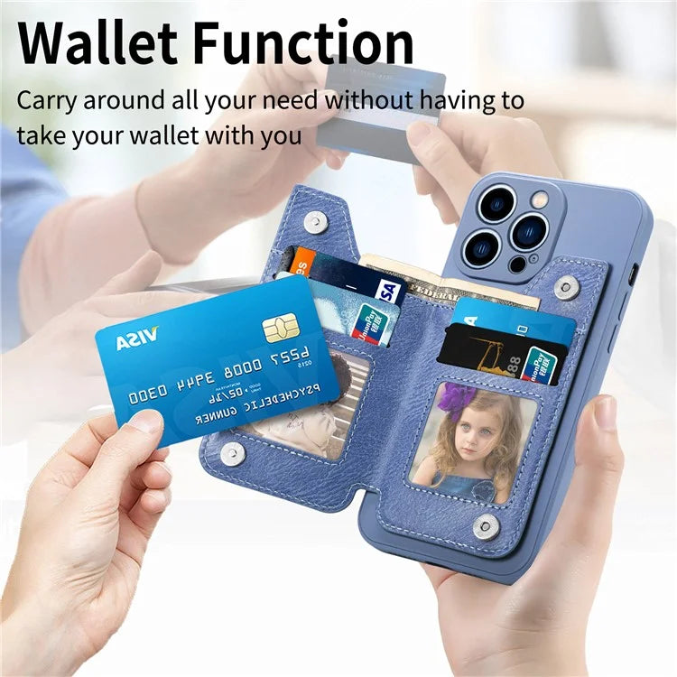For iPhone 15 Pro Max Wallet Phone Case PU Leather Coated Straight Edge TPU Cover