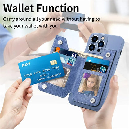 For iPhone 15 Pro Max Wallet Phone Case PU Leather Coated Straight Edge TPU Cover