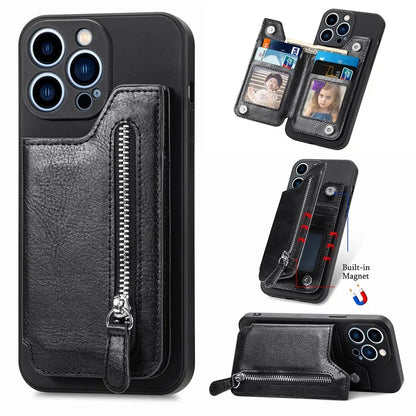 For iPhone 15 Pro Max Wallet Phone Case PU Leather Coated Straight Edge TPU Cover