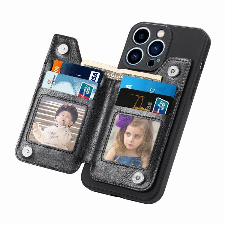 For iPhone 15 Pro Max Wallet Phone Case PU Leather Coated Straight Edge TPU Cover