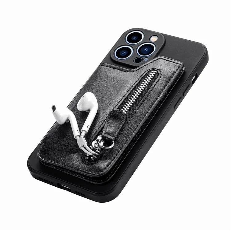 For iPhone 15 Pro Max Wallet Phone Case PU Leather Coated Straight Edge TPU Cover
