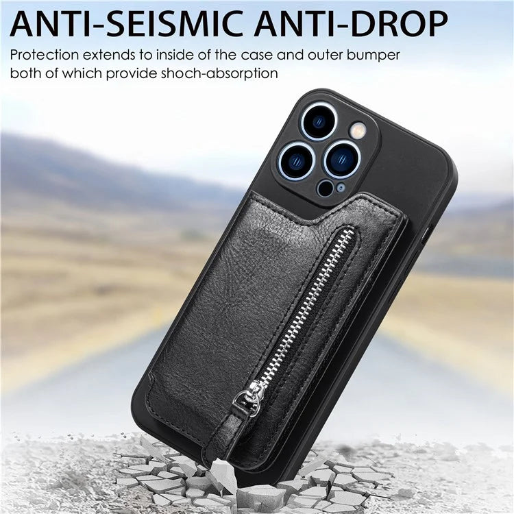 For iPhone 15 Pro Max Wallet Phone Case PU Leather Coated Straight Edge TPU Cover