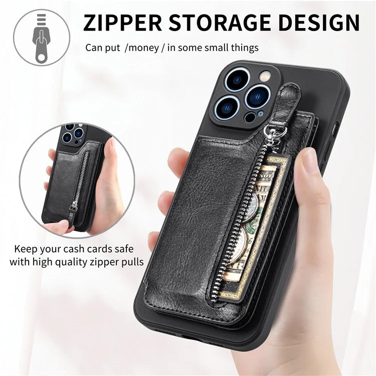For iPhone 15 Pro Max Wallet Phone Case PU Leather Coated Straight Edge TPU Cover