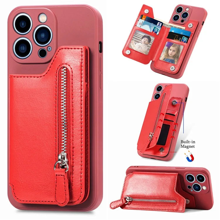 For iPhone 15 Pro Max Wallet Phone Case PU Leather Coated Straight Edge TPU Cover