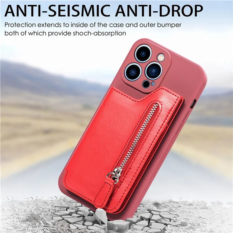 For iPhone 15 Pro Max Wallet Phone Case PU Leather Coated Straight Edge TPU Cover