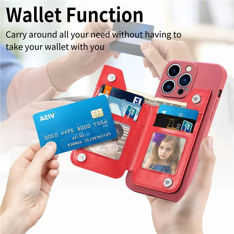 For iPhone 15 Pro Max Wallet Phone Case PU Leather Coated Straight Edge TPU Cover