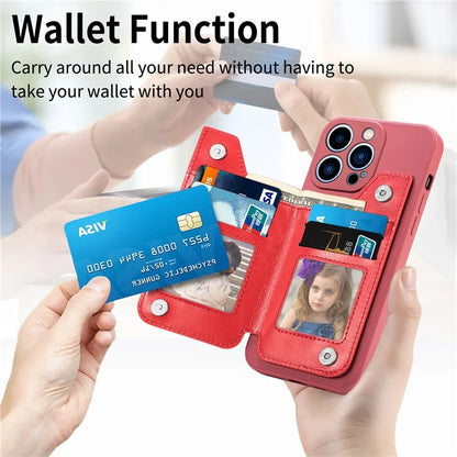 For iPhone 15 Pro Max Wallet Phone Case PU Leather Coated Straight Edge TPU Cover