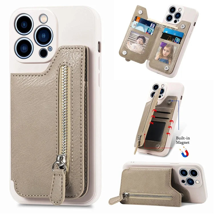 For iPhone 15 Pro Max Wallet Phone Case PU Leather Coated Straight Edge TPU Cover