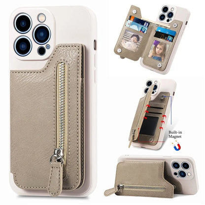 For iPhone 15 Pro Max Wallet Phone Case PU Leather Coated Straight Edge TPU Cover