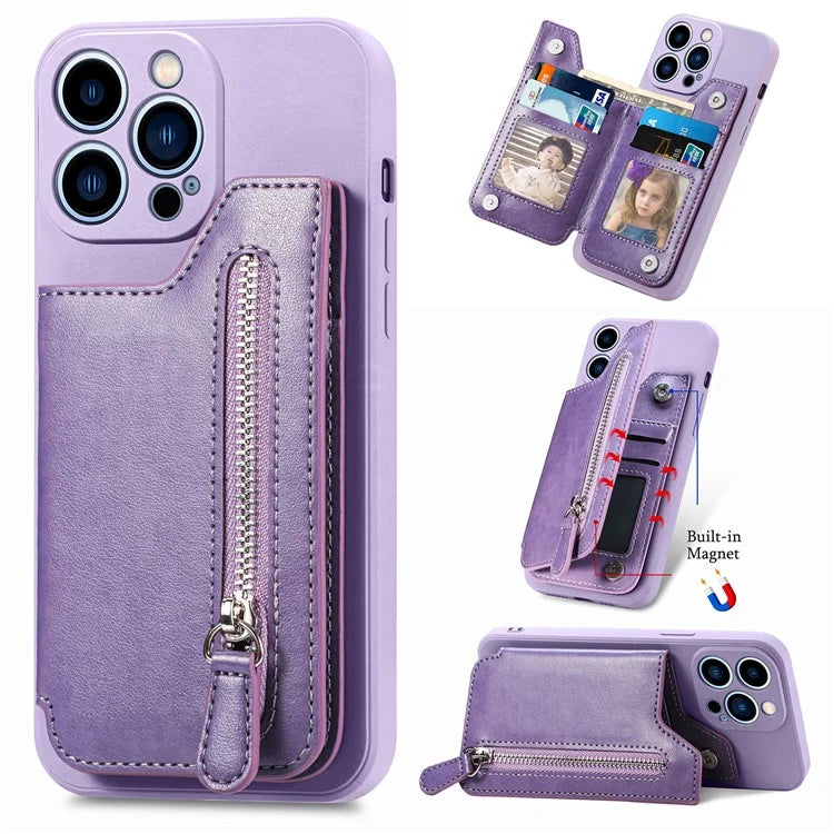 For iPhone 15 Pro Max Wallet Phone Case PU Leather Coated Straight Edge TPU Cover