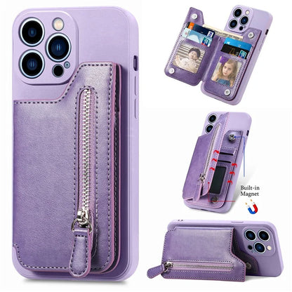 For iPhone 15 Pro Max Wallet Phone Case PU Leather Coated Straight Edge TPU Cover