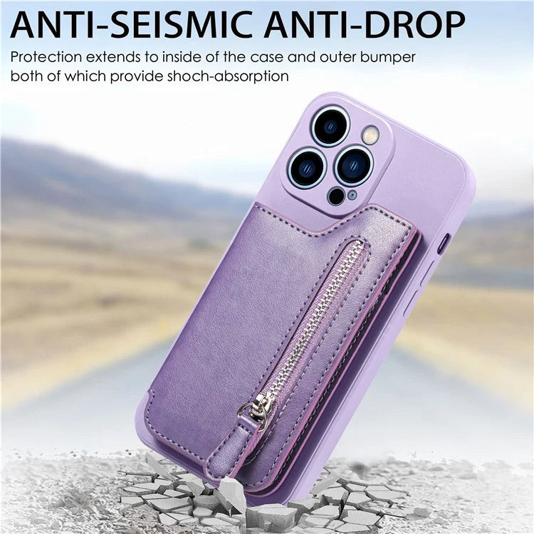 For iPhone 15 Pro Max Wallet Phone Case PU Leather Coated Straight Edge TPU Cover