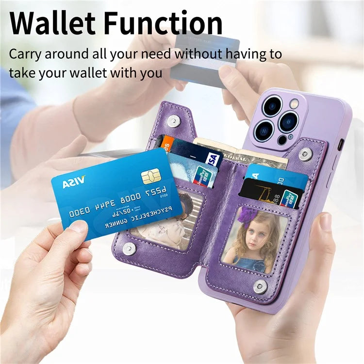 For iPhone 15 Pro Max Wallet Phone Case PU Leather Coated Straight Edge TPU Cover