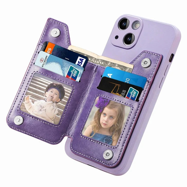 For iPhone 15 Plus Phone Case Card Holder Zipper Pocket Shockproof Cover
