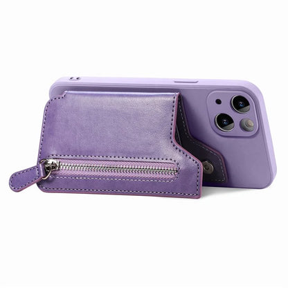 For iPhone 15 Plus Phone Case Card Holder Zipper Pocket Shockproof Cover