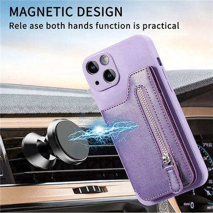 For iPhone 15 Plus Phone Case Card Holder Zipper Pocket Shockproof Cover