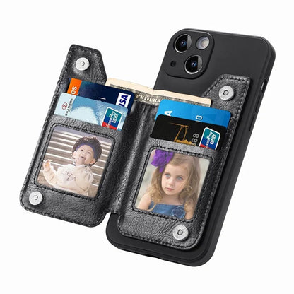 For iPhone 15 Plus Phone Case Card Holder Zipper Pocket Shockproof Cover