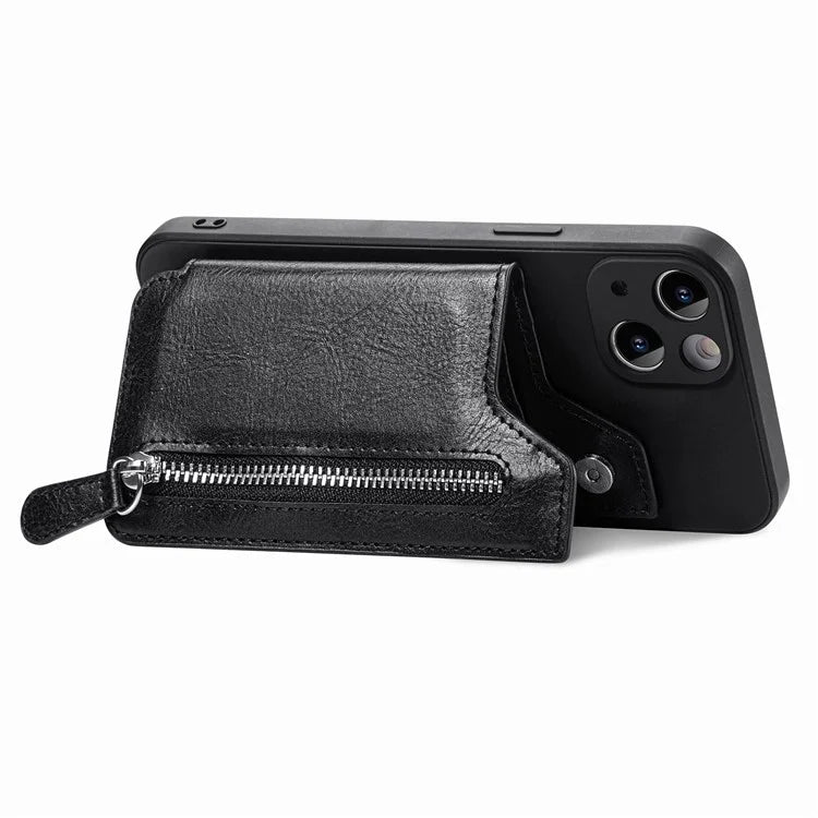 For iPhone 15 Plus Phone Case Card Holder Zipper Pocket Shockproof Cover