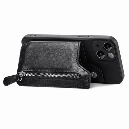 For iPhone 15 Plus Phone Case Card Holder Zipper Pocket Shockproof Cover