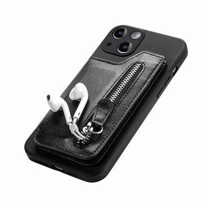 For iPhone 15 Plus Phone Case Card Holder Zipper Pocket Shockproof Cover