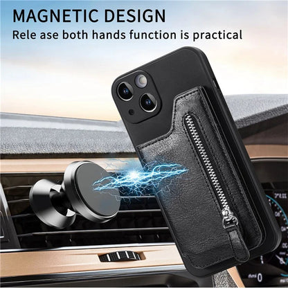 For iPhone 15 Plus Phone Case Card Holder Zipper Pocket Shockproof Cover