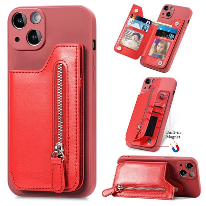 For iPhone 15 Plus Phone Case Card Holder Zipper Pocket Shockproof Cover
