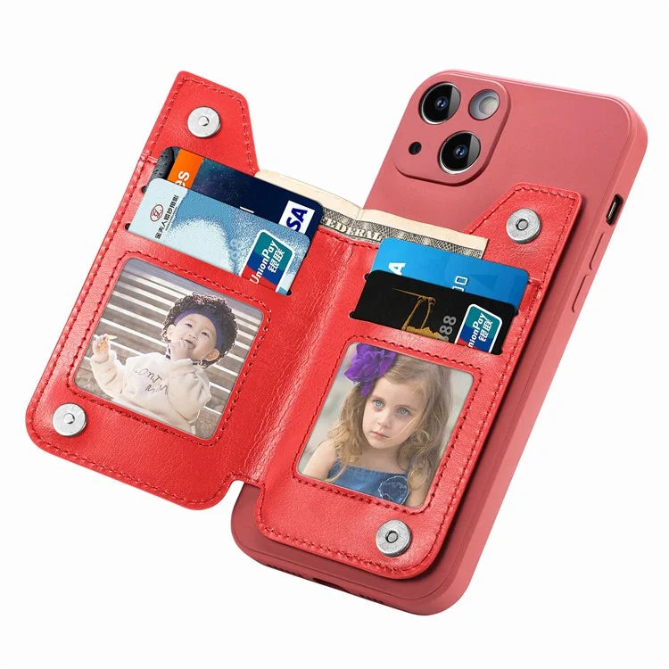 For iPhone 15 Plus Phone Case Card Holder Zipper Pocket Shockproof Cover