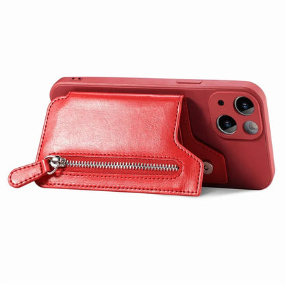 For iPhone 15 Plus Phone Case Card Holder Zipper Pocket Shockproof Cover