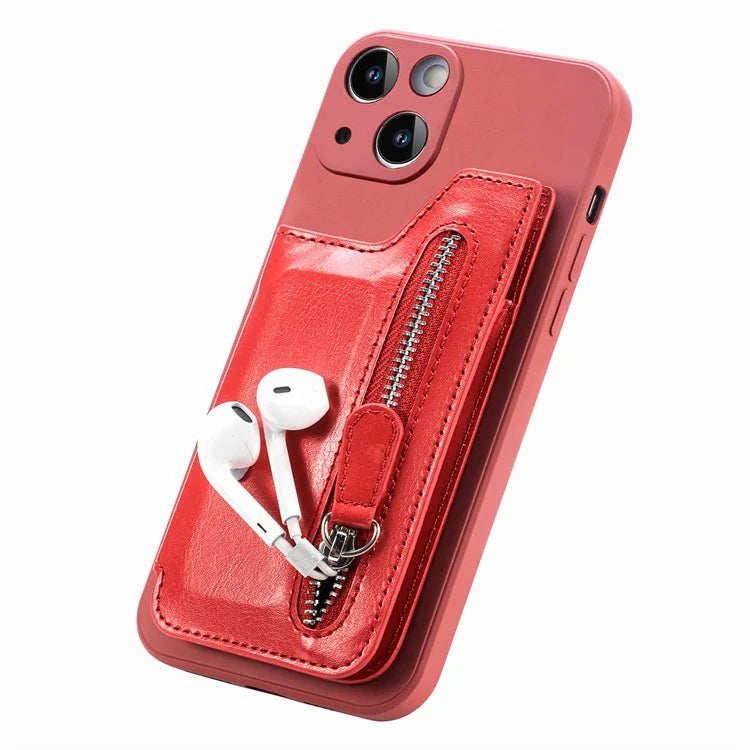 For iPhone 15 Plus Phone Case Card Holder Zipper Pocket Shockproof Cover