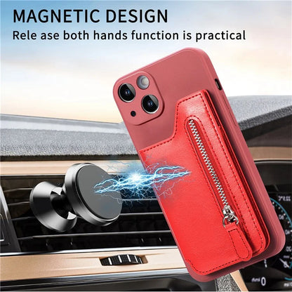 For iPhone 15 Plus Phone Case Card Holder Zipper Pocket Shockproof Cover
