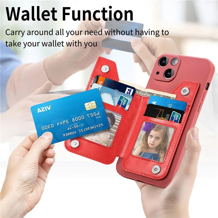 For iPhone 15 Plus Phone Case Card Holder Zipper Pocket Shockproof Cover