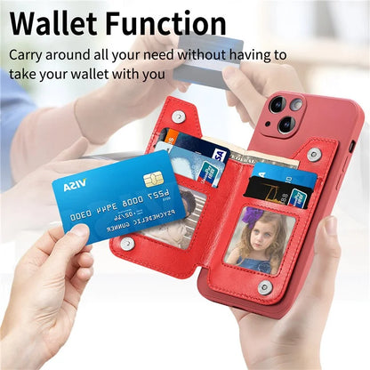 For iPhone 15 Plus Phone Case Card Holder Zipper Pocket Shockproof Cover