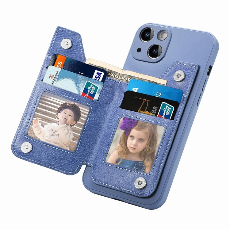 For iPhone 15 Plus Phone Case Card Holder Zipper Pocket Shockproof Cover