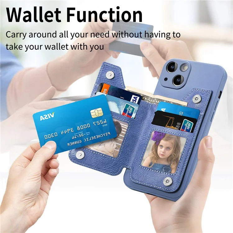 For iPhone 15 Plus Phone Case Card Holder Zipper Pocket Shockproof Cover