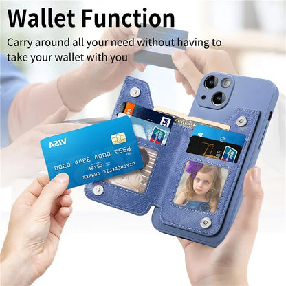 For iPhone 15 Plus Phone Case Card Holder Zipper Pocket Shockproof Cover