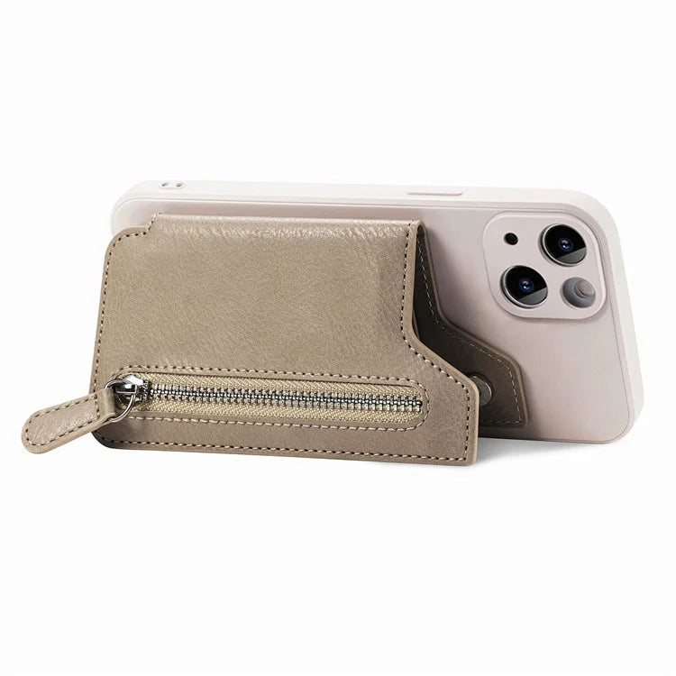 For iPhone 15 Plus Phone Case Card Holder Zipper Pocket Shockproof Cover