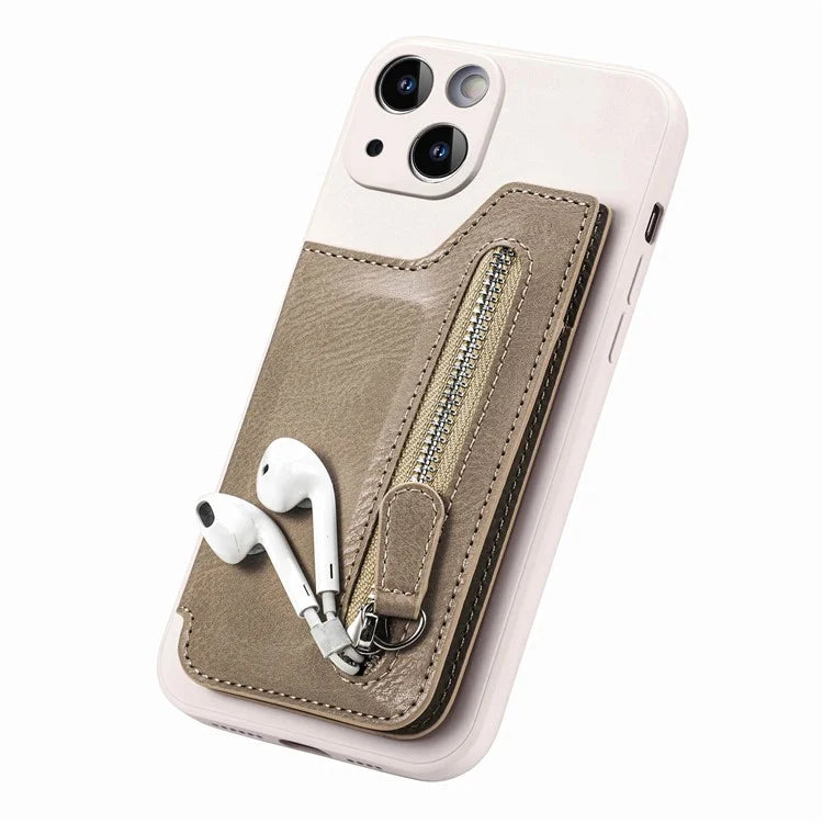 For iPhone 15 Plus Phone Case Card Holder Zipper Pocket Shockproof Cover