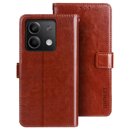 IDEWEI For Xiaomi Redmi Note 13 5G Wallet Case Leather Crazy Horse Texture Phone Cover