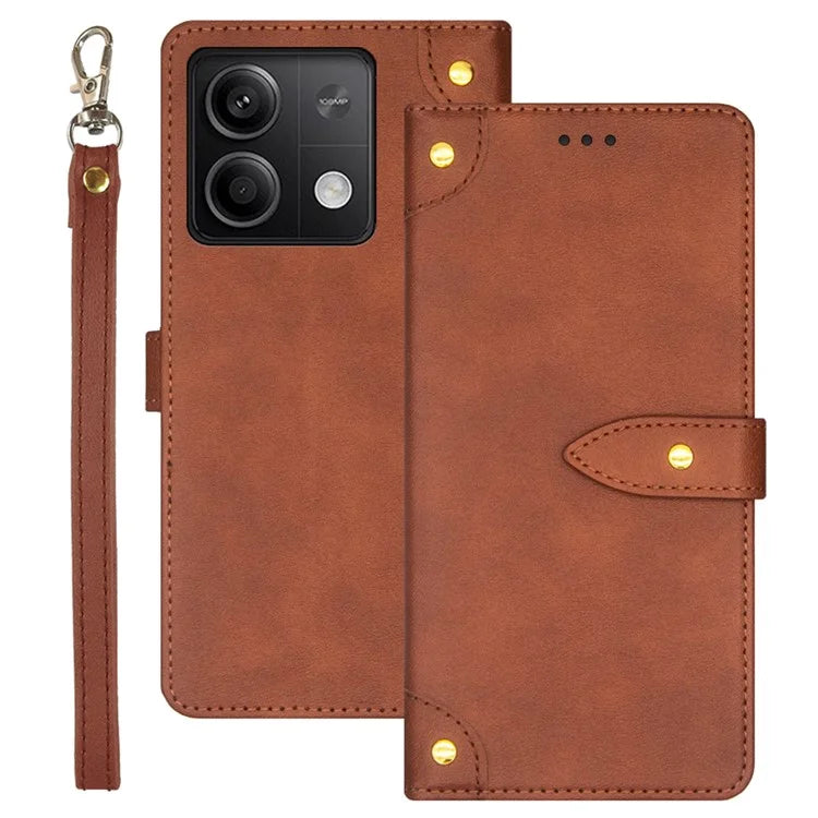 IDEWEI For Xiaomi Redmi Note 13 5G Phone Cover Stand Leather Case with Wrist Strap