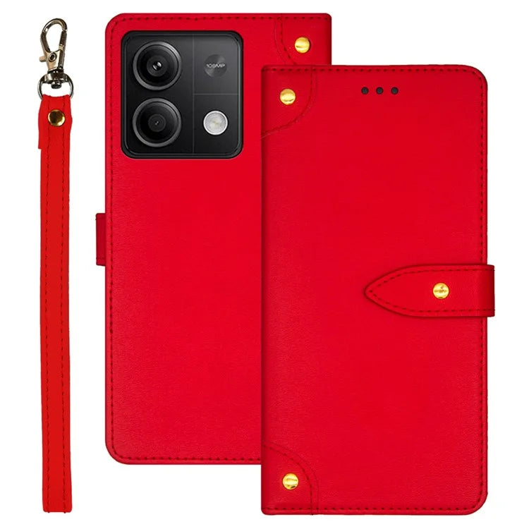 IDEWEI For Xiaomi Redmi Note 13 5G Phone Cover Stand Leather Case with Wrist Strap