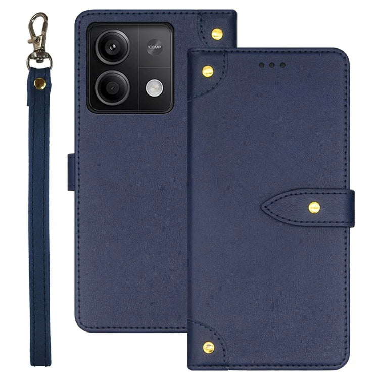 IDEWEI For Xiaomi Redmi Note 13 5G Phone Cover Stand Leather Case with Wrist Strap