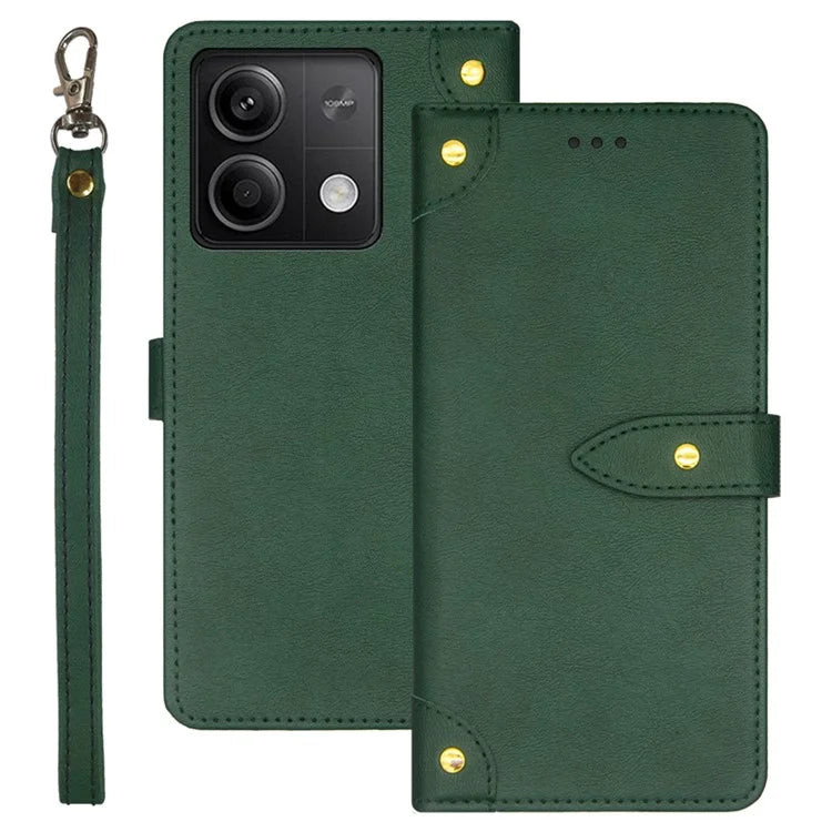 IDEWEI For Xiaomi Redmi Note 13 5G Phone Cover Stand Leather Case with Wrist Strap