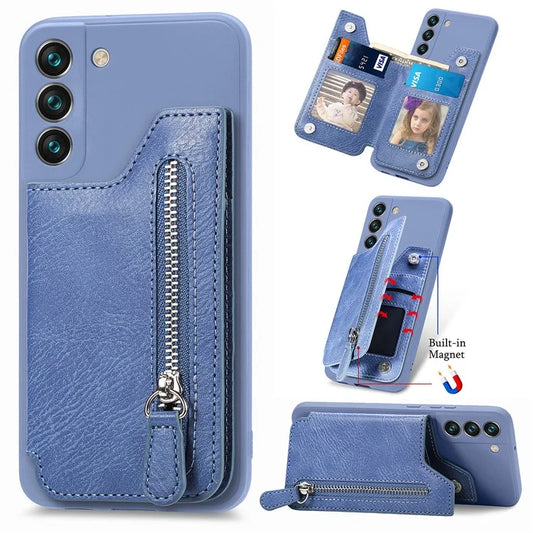 For Samsung Galaxy S23 Kickstand Zipper Case Magnetic Clasp Phone Cover with Card Holders