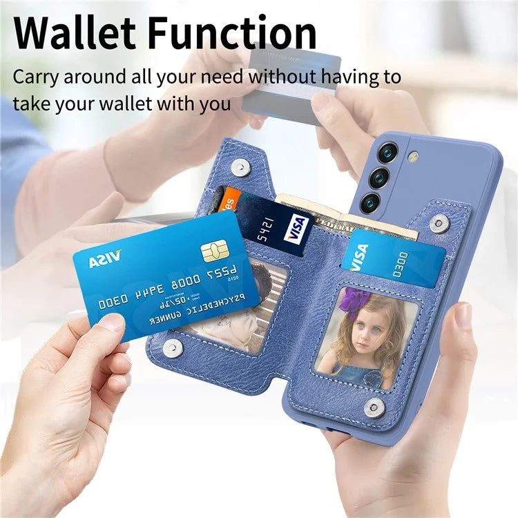For Samsung Galaxy S23 Kickstand Zipper Case Magnetic Clasp Phone Cover with Card Holders