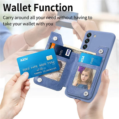 For Samsung Galaxy S23 Kickstand Zipper Case Magnetic Clasp Phone Cover with Card Holders