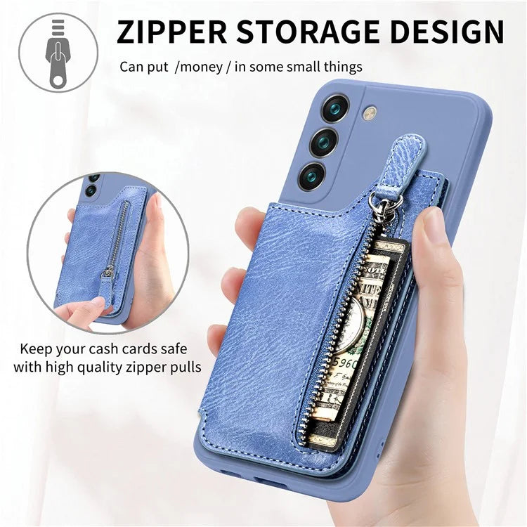 For Samsung Galaxy S23 Kickstand Zipper Case Magnetic Clasp Phone Cover with Card Holders