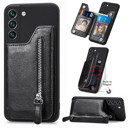 For Samsung Galaxy S23 Kickstand Zipper Case Magnetic Clasp Phone Cover with Card Holders