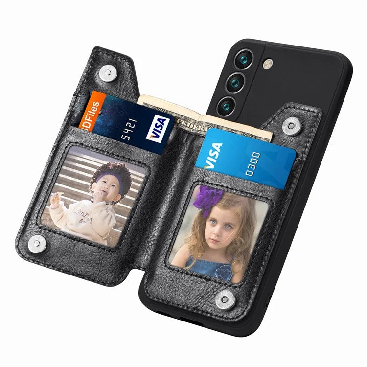 For Samsung Galaxy S23 Kickstand Zipper Case Magnetic Clasp Phone Cover with Card Holders