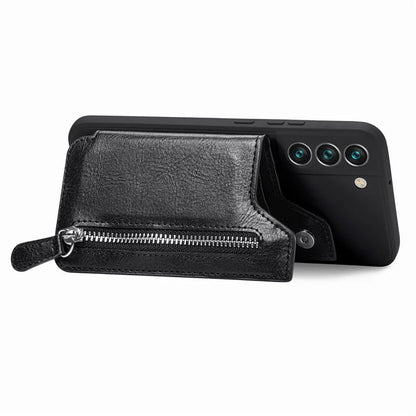 For Samsung Galaxy S23 Kickstand Zipper Case Magnetic Clasp Phone Cover with Card Holders